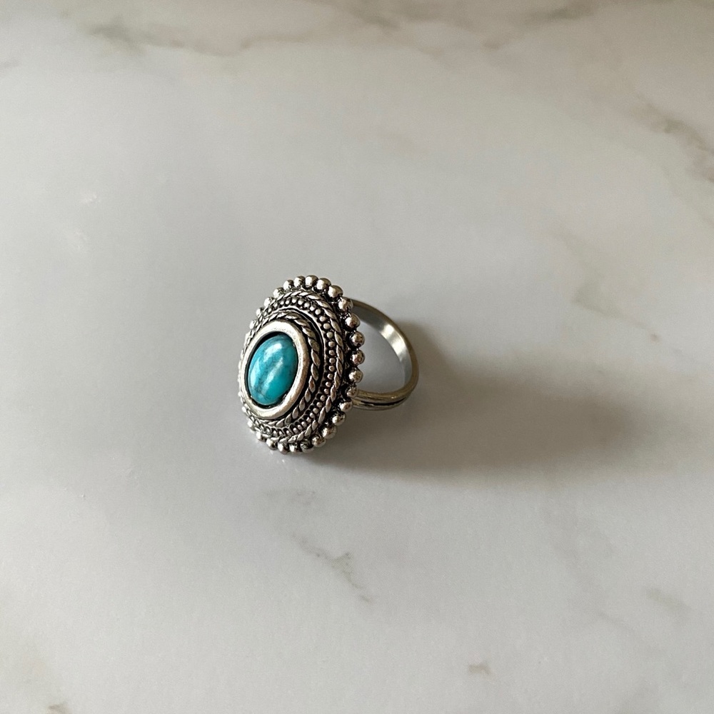 VINTAGE BOHEMIAN TURQUOISE STONE RING ADJUSTABLE